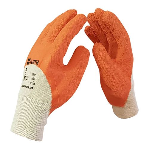 Luva de Algodão com Látex Corrugado Laranja Tamanho 10 260mm