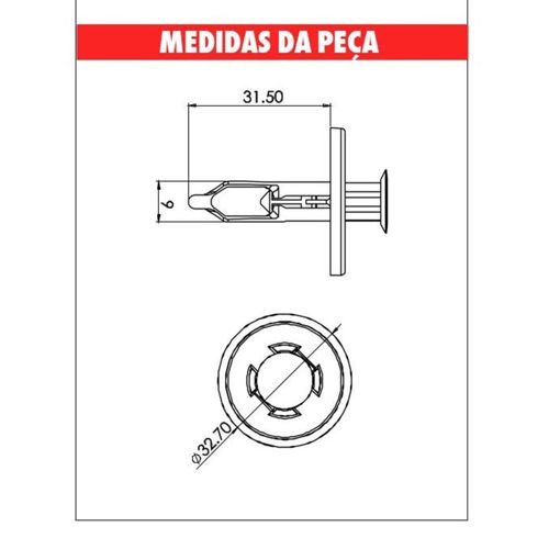 Grampo Para-Choque Dianteiro Cabeca Maior Hilux 05-17 Embalagem com 10 Unidades