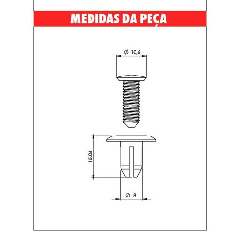 Grampo Para-Choque Hyundai/Kia/Mitsubishi/Nisssan Embalagem com 10 Peças